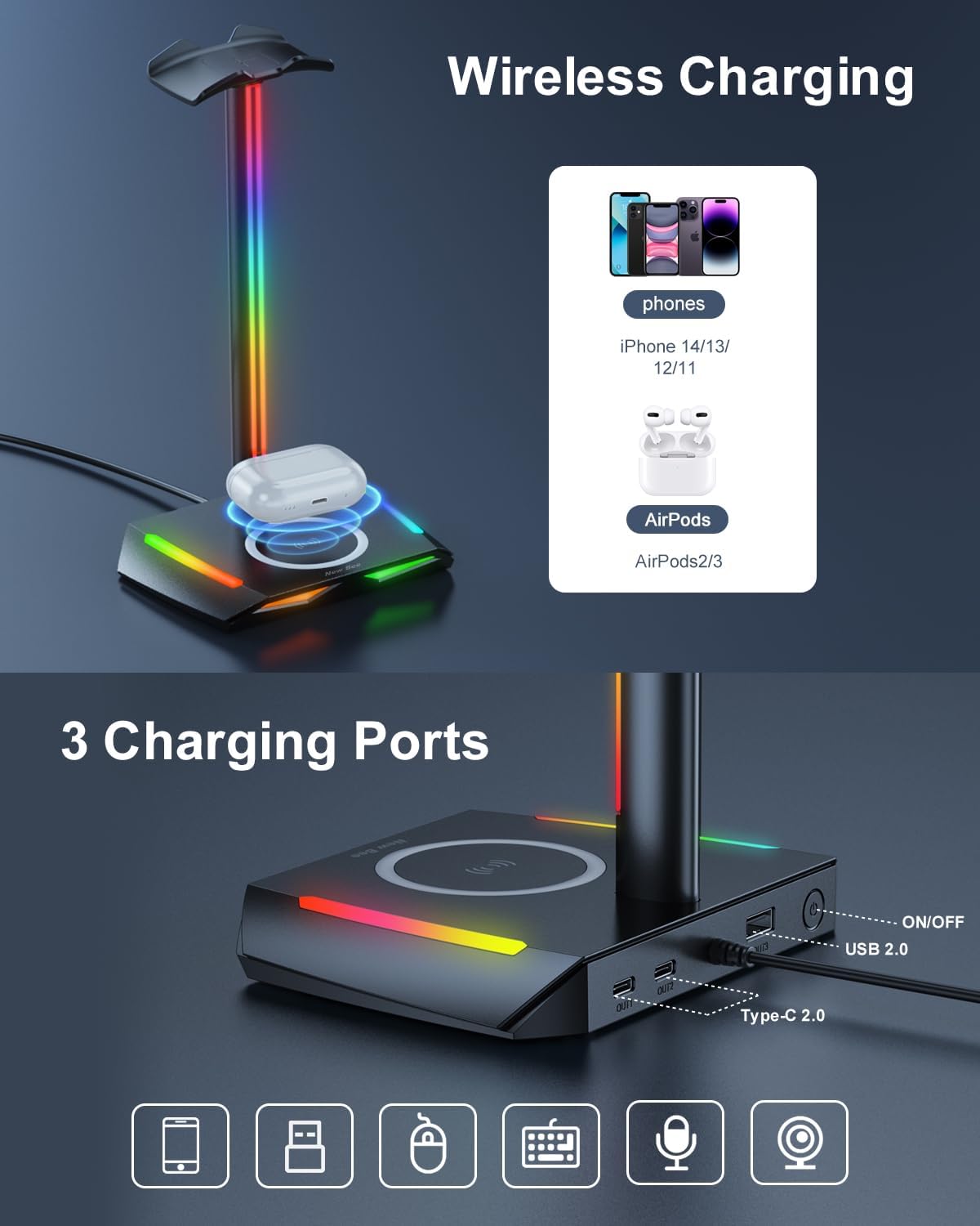 New Bee RGB Headphone Stand