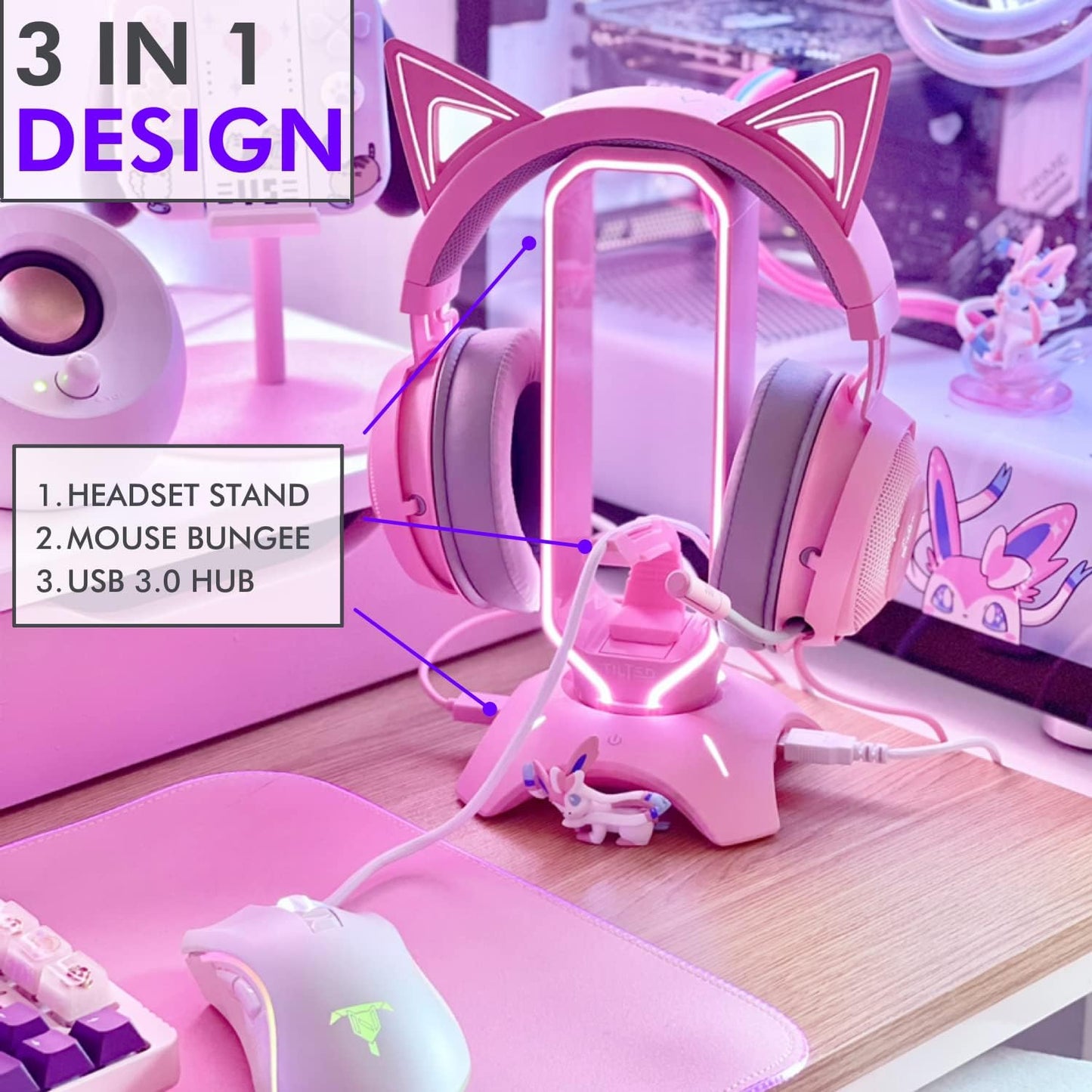 Pink RGB Headset Stand